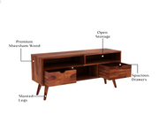 Alstorn Sheesham Wood Tv Unit with Two Pull Out Drawers and Shelves (Honey Finish)